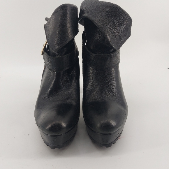Diane Von Furstenberg Leather Black Heeled Booties Size 7 Moto - Picture 4 of 10